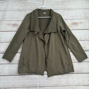 J. Jill Rough Hem Open Front Cardigan Sweater Women's Size‎ Small Olive Green